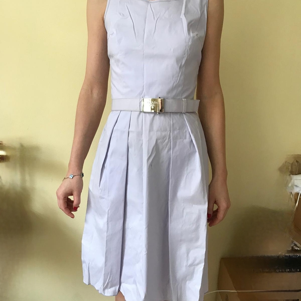 Prada Light Lavender Belted Midi Dress 2